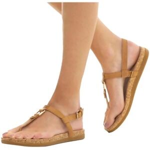 UGG Sandals Womens 8 Aleigh Cork Thong Leather‎ Adjustable Strap Shoes Tan Flats